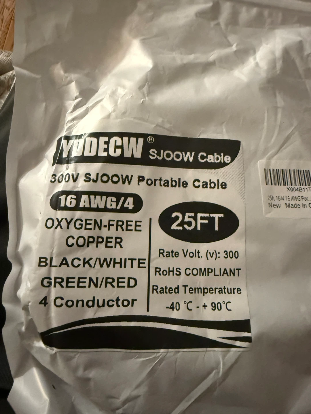 YDDECW 16 AWG/4 25FT SJOW Portable Cable - photo 2