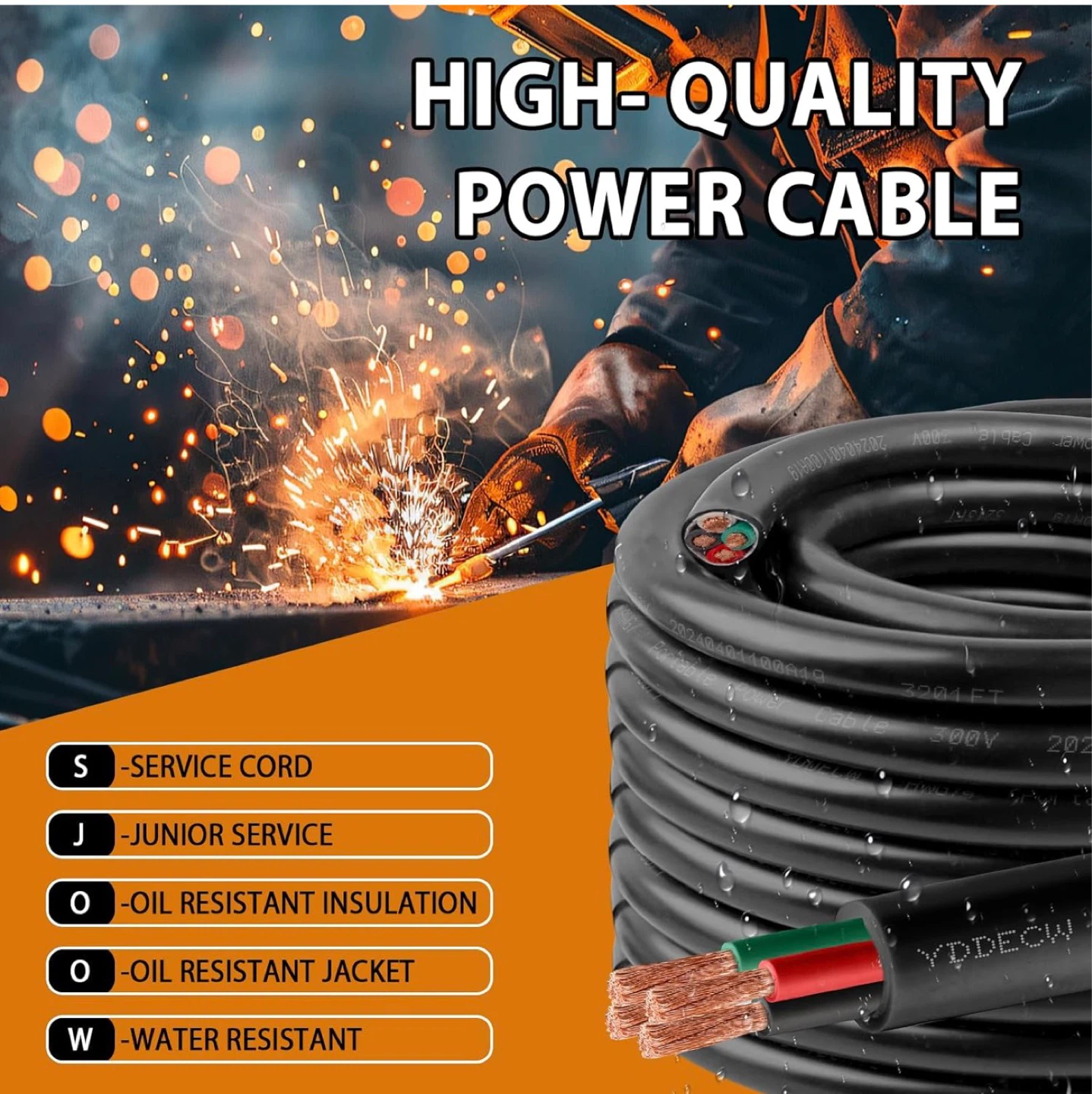 YDDECW 16 AWG/4 25FT SJOW Portable Cable
