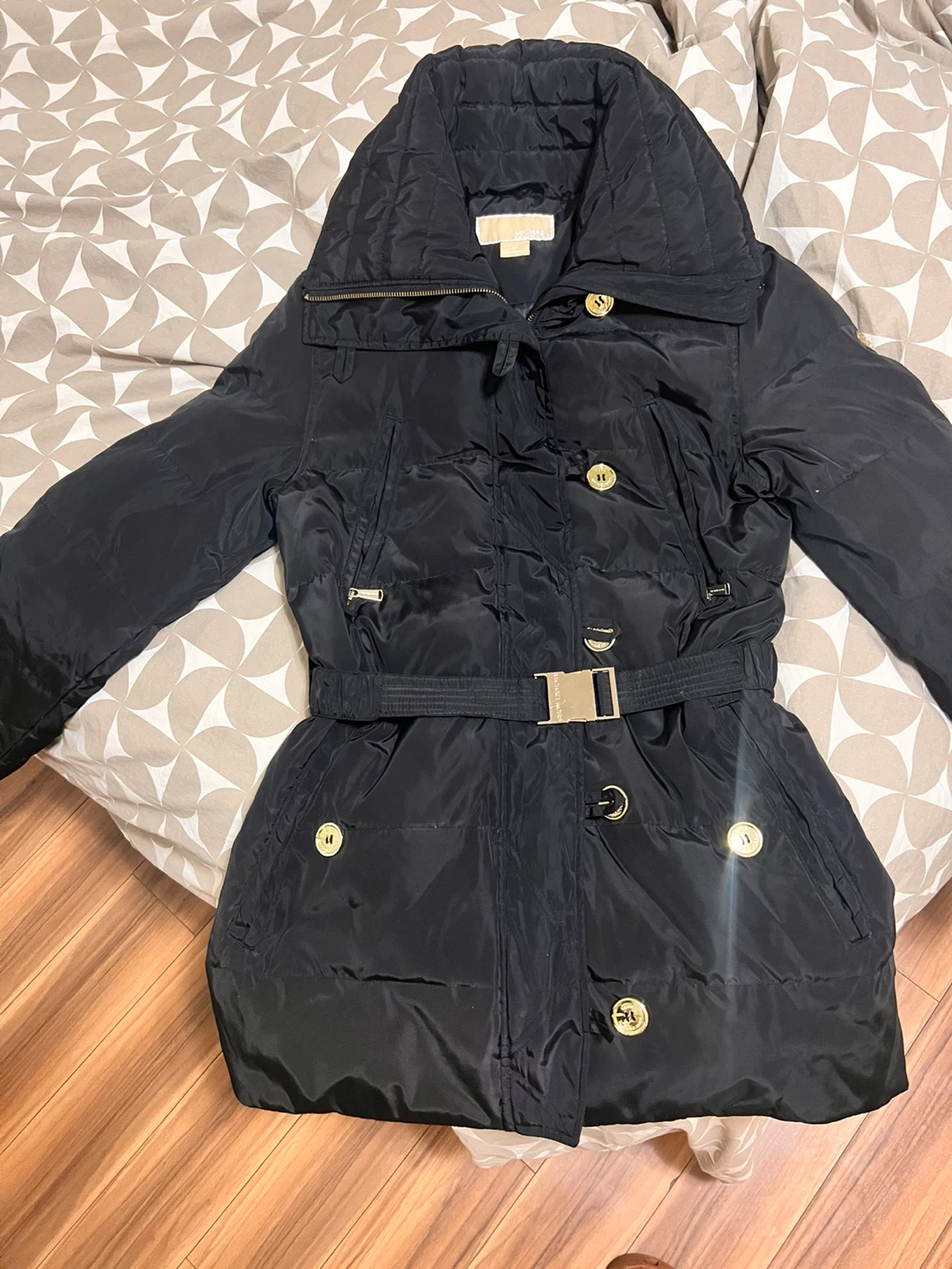 Michael Kors Black Puffer Belted Winter Coat