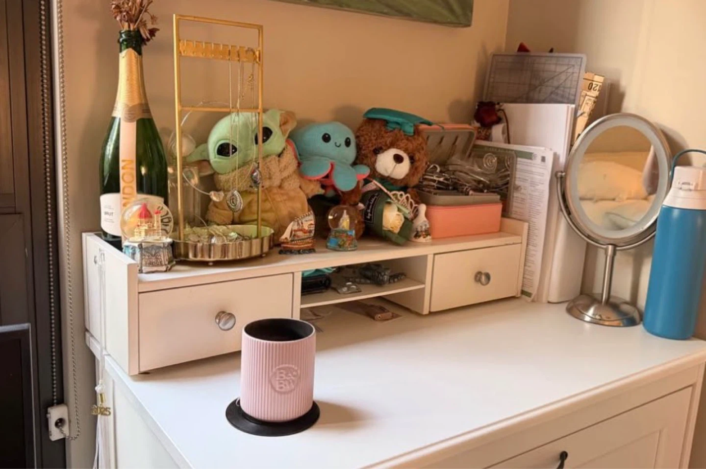 White Wooden Desk Organizer with Drawers