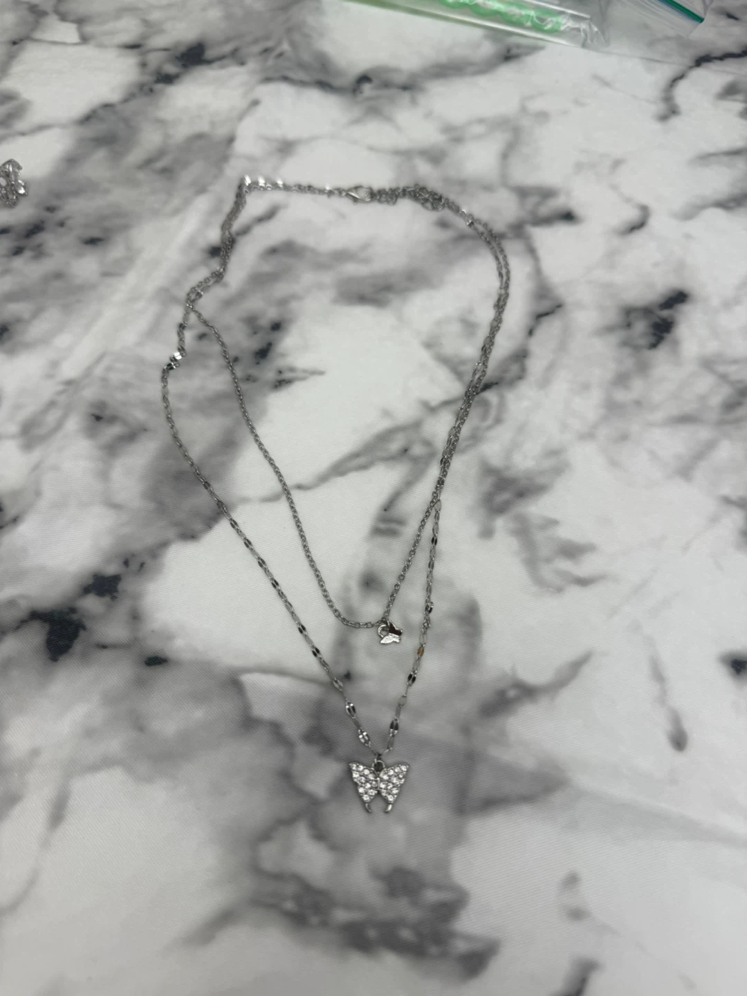 Silver tone Layered Butterfly Necklace