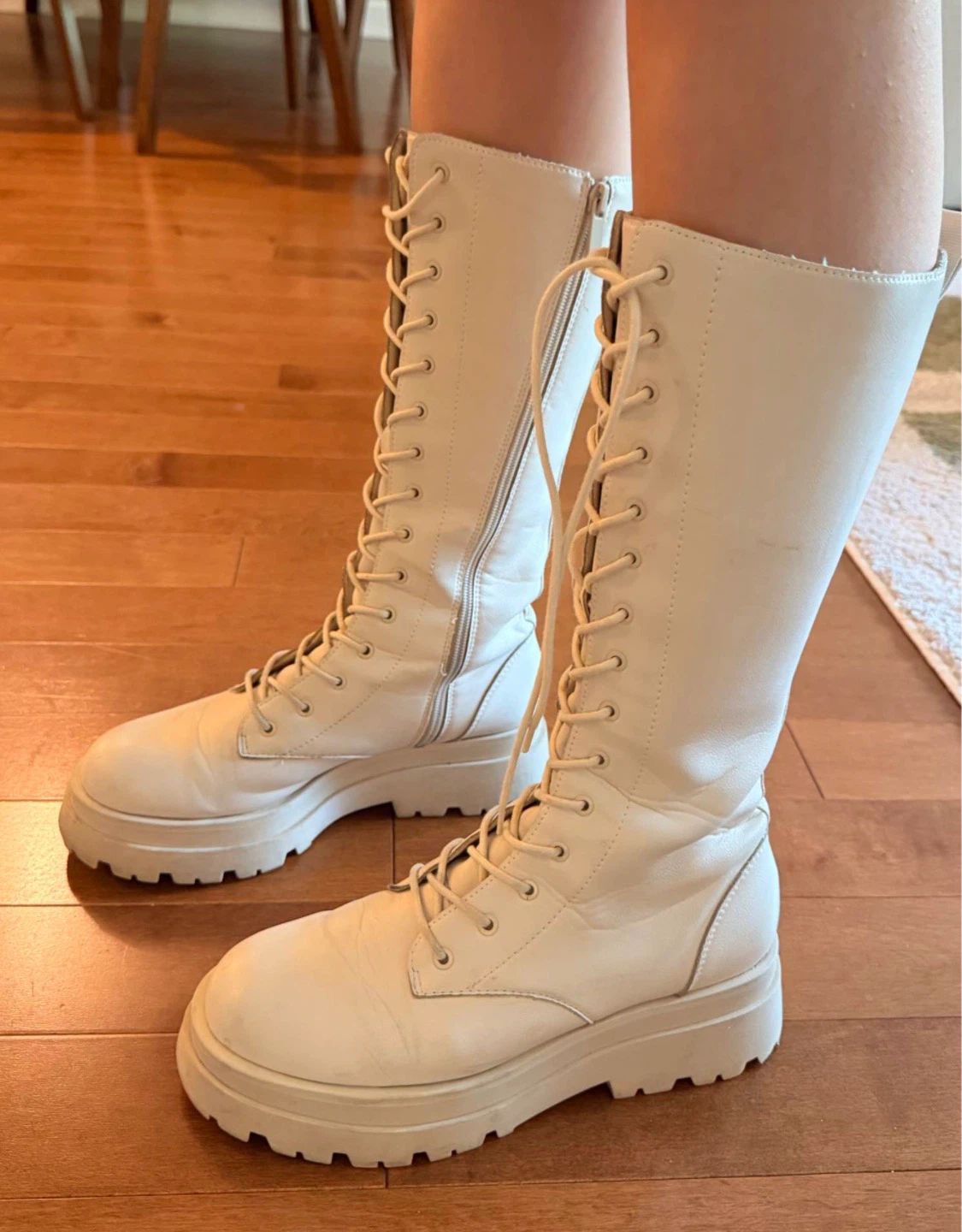 Stradivarius White Lace-Up Knee-High Combat Boots Size 39 - photo 2