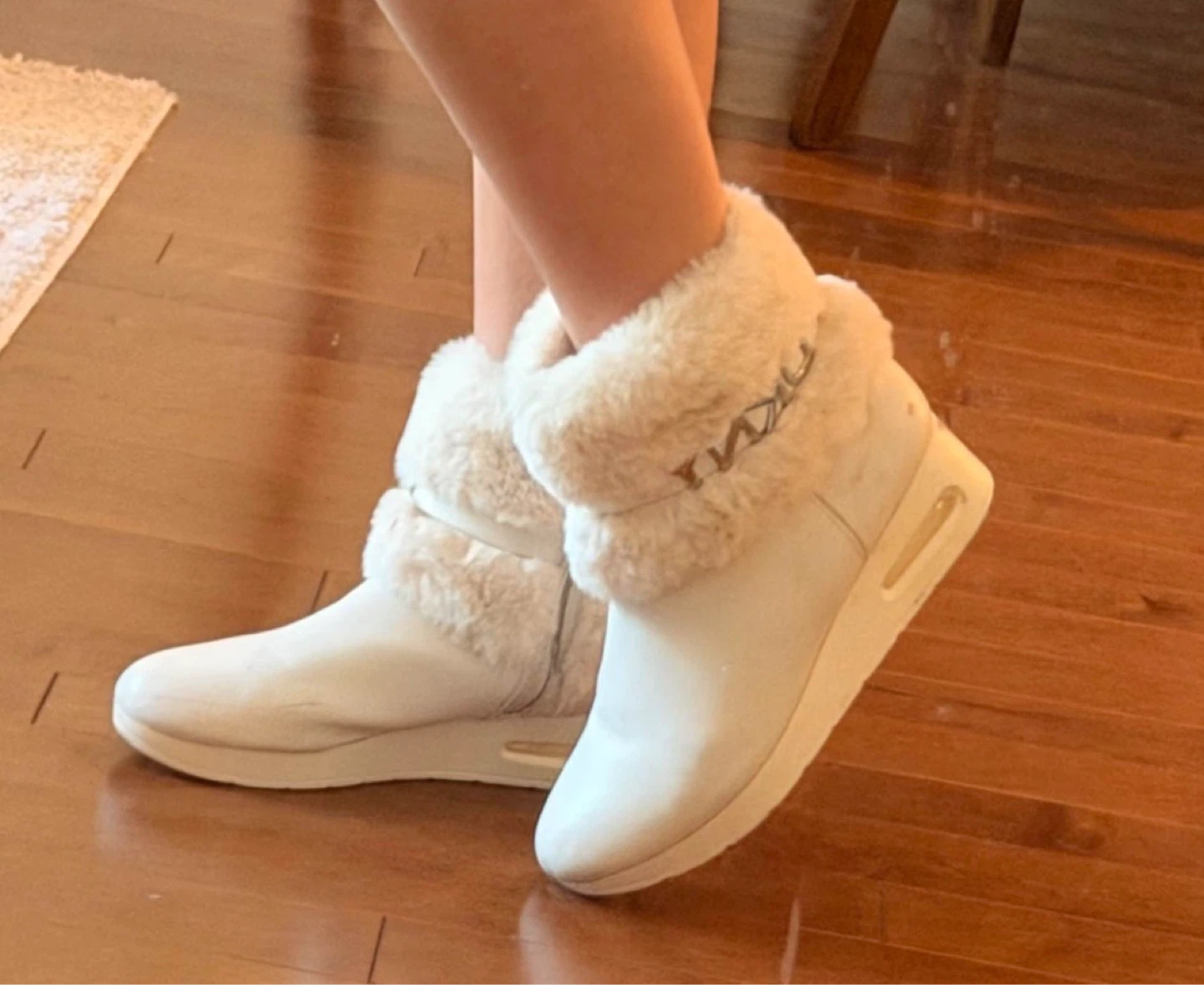 DKNY White Faux Fur Winter Boots