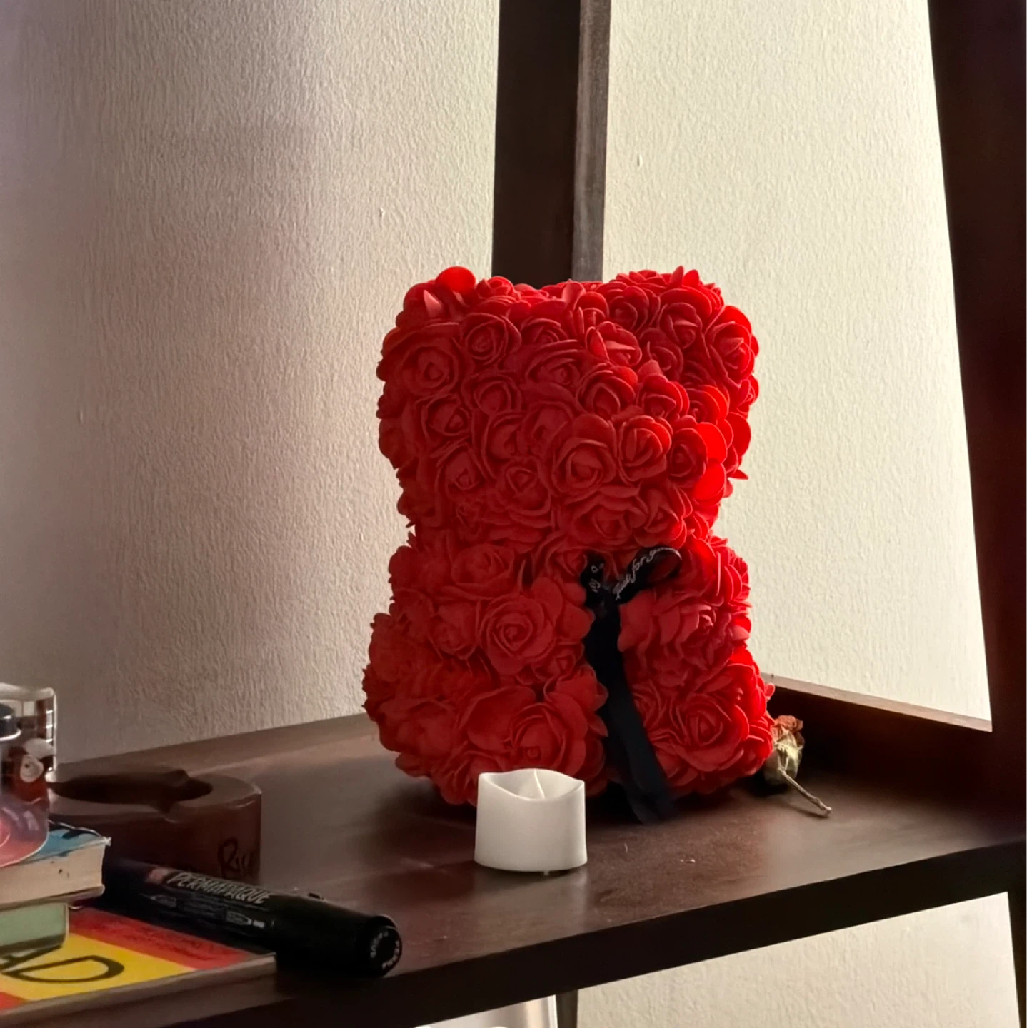 Red Rose Bear and Glass Rose Lamp