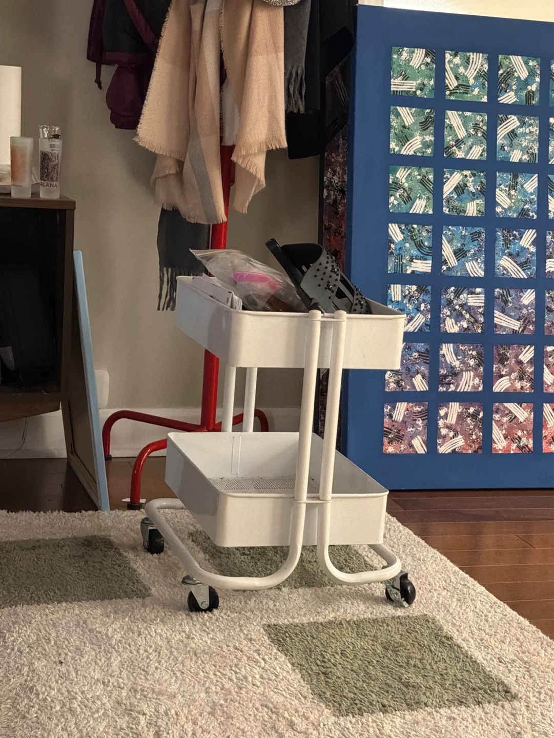 White 2-Tier Rolling Cart