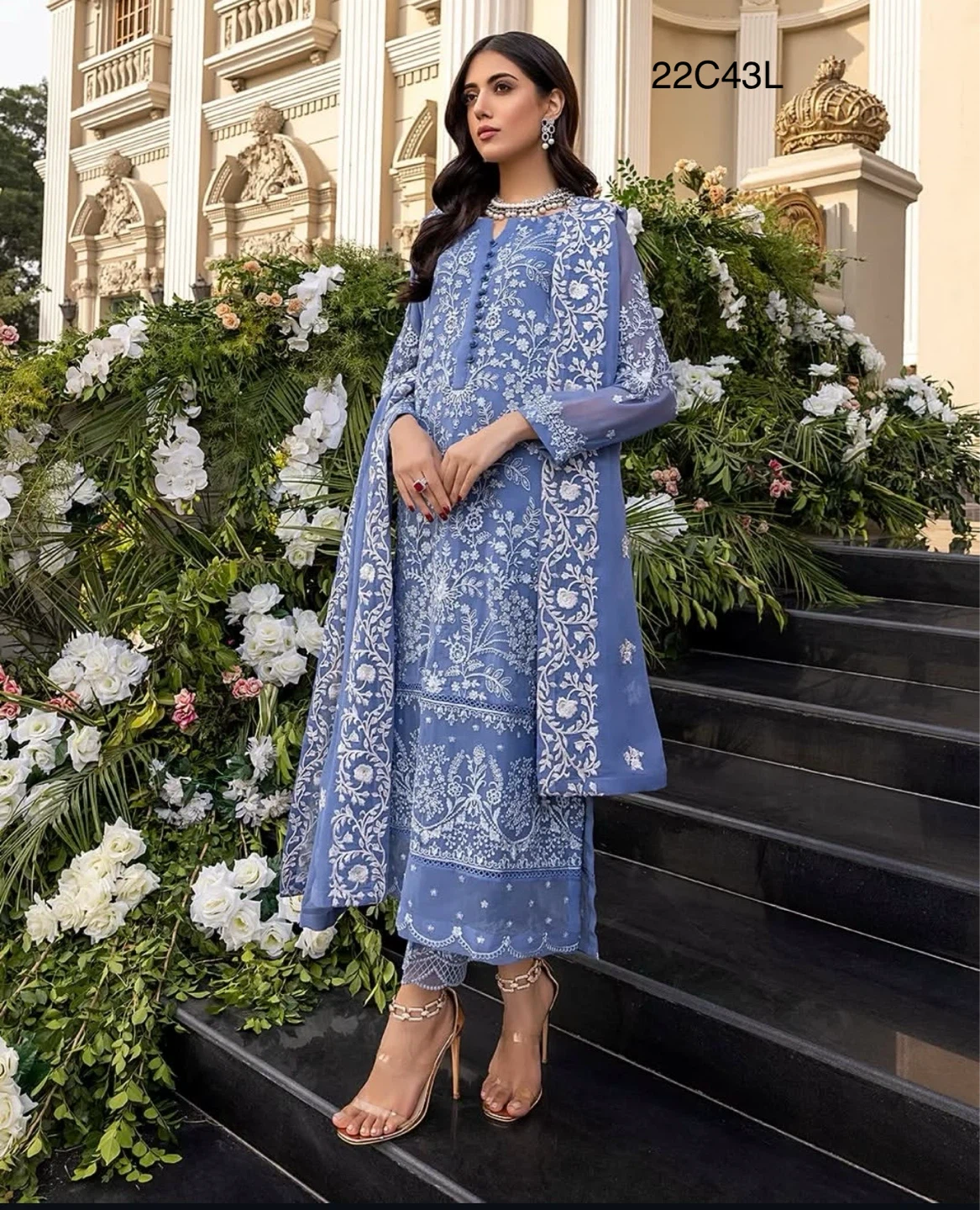 Women's Blue Embroidered 3-Piece Suit - photo 2