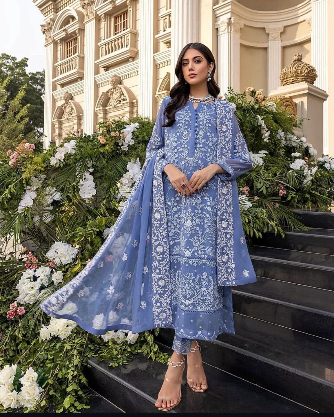 Women's Blue Embroidered 3-Piece Suit - photo 3