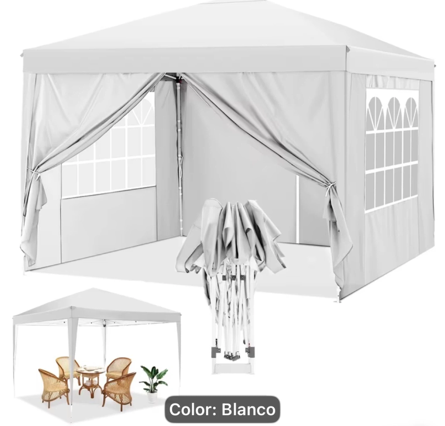 White Canopy Tent with Sidewalls - 10x10ft - photo 2