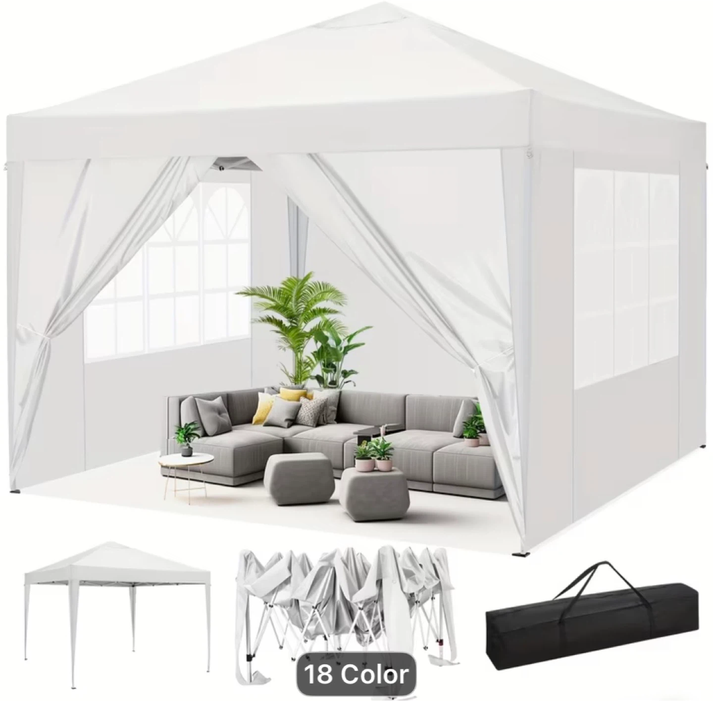 White Canopy Tent with Sidewalls - 10x10ft - photo 4
