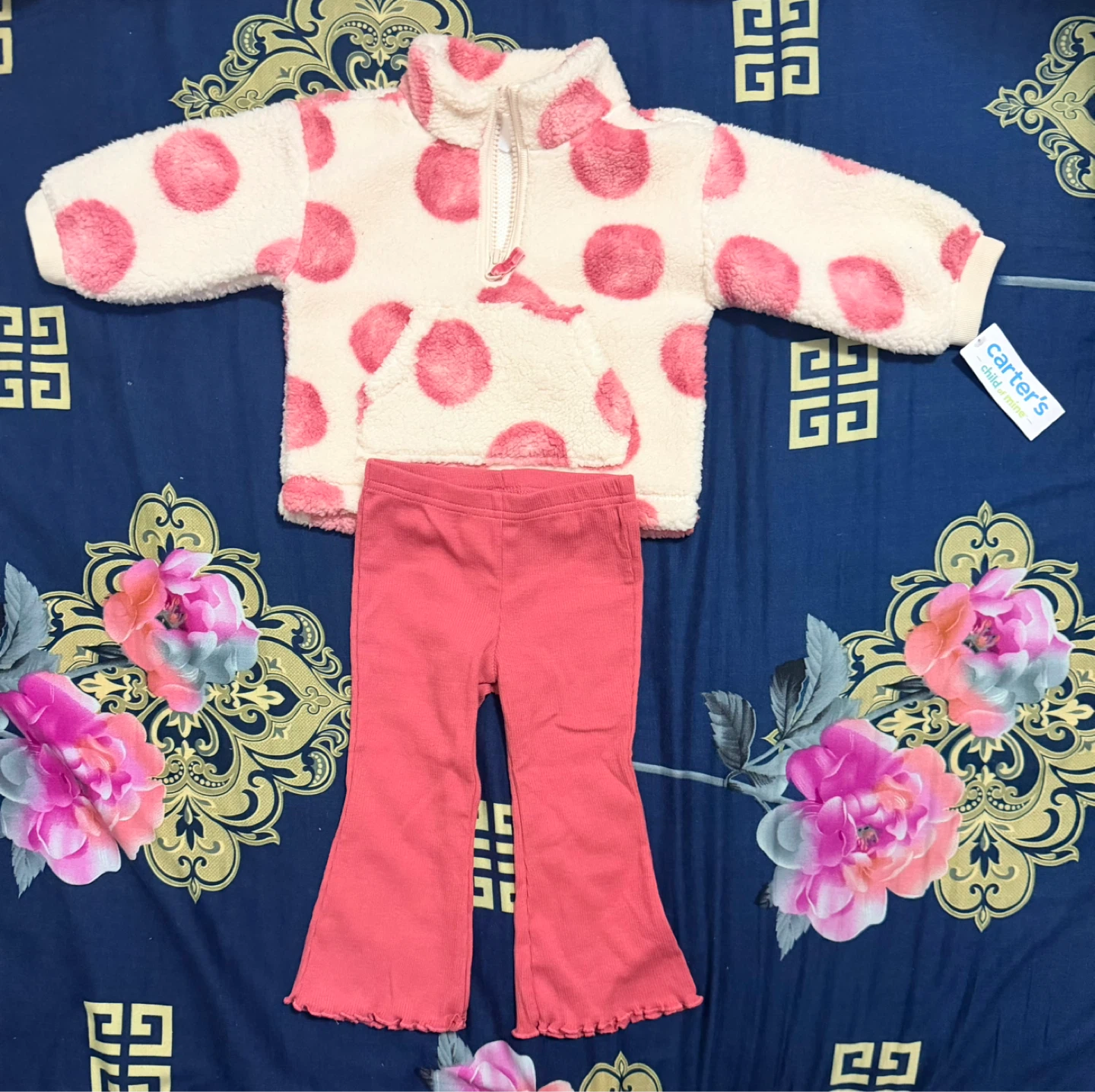 Carter's Baby Girl Fuzzy Polka Dot Jacket & Leggings Set - photo 2