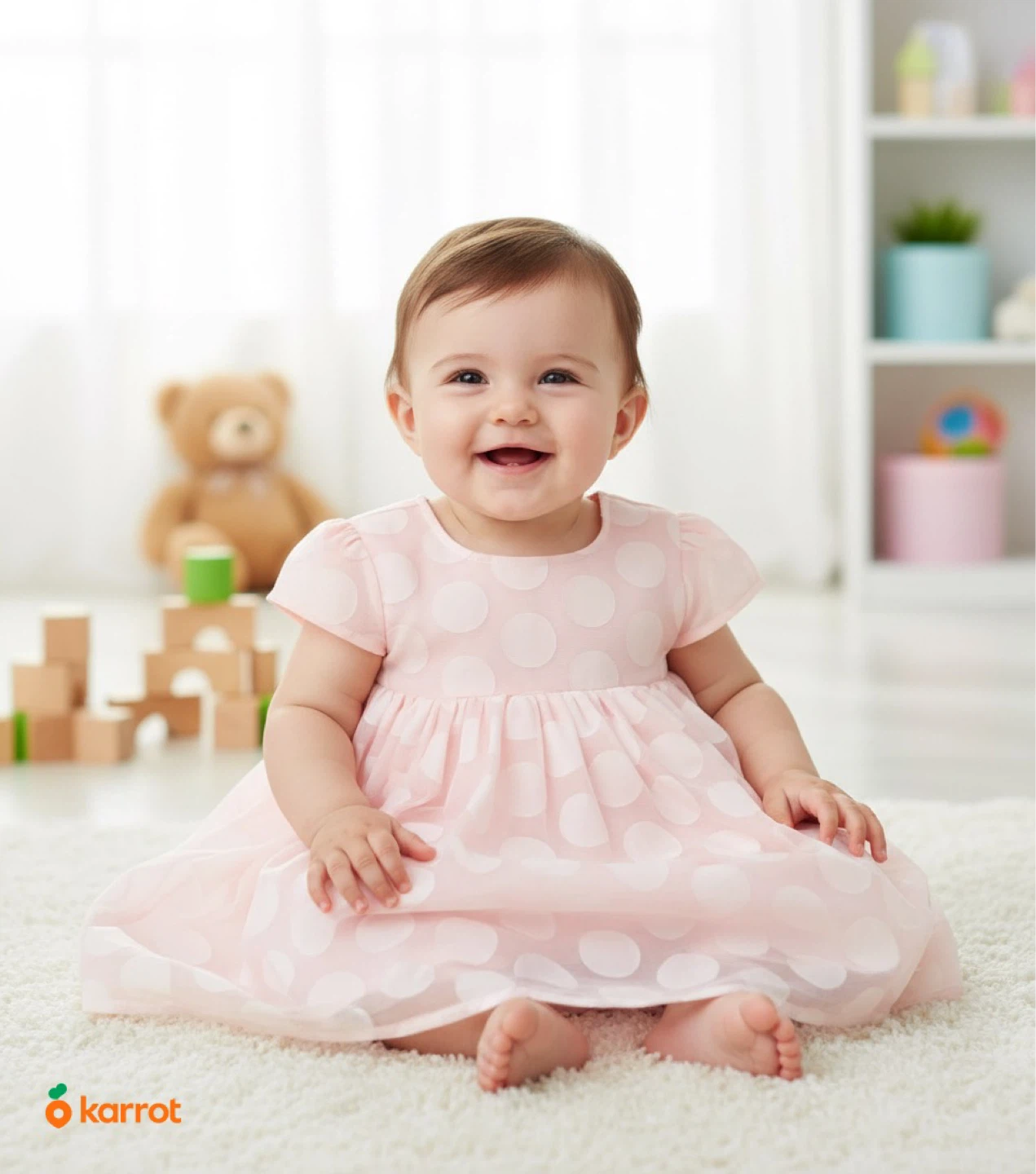 Baby Girl Pink Polka Dot Dress with Bloomers - 18 Months