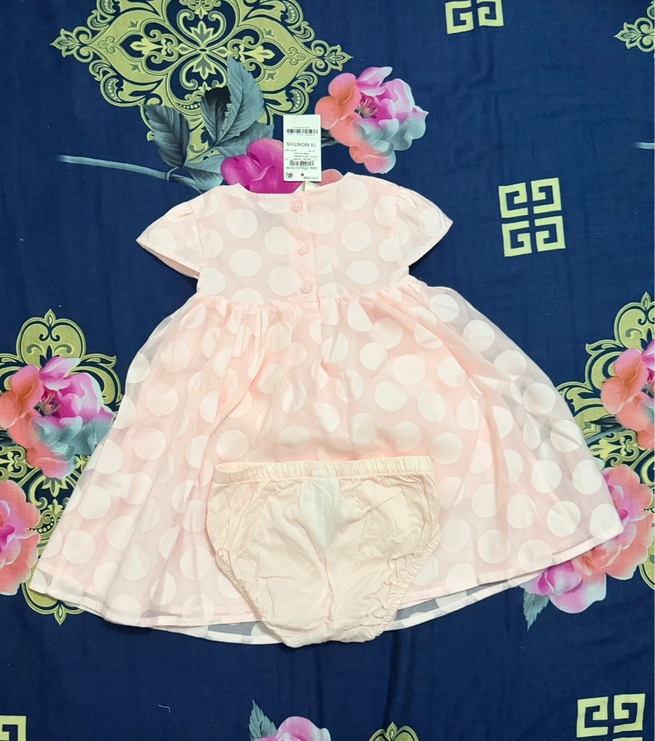 Baby Girl Pink Polka Dot Dress with Bloomers - 18 Months - photo 3