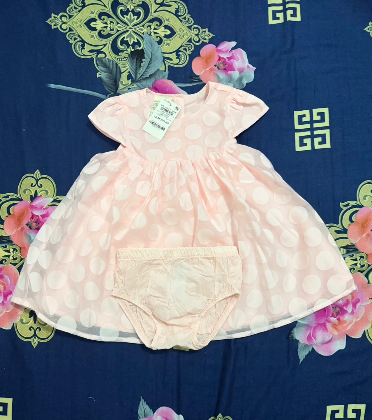 Baby Girl Pink Polka Dot Dress with Bloomers - 18 Months - photo 2
