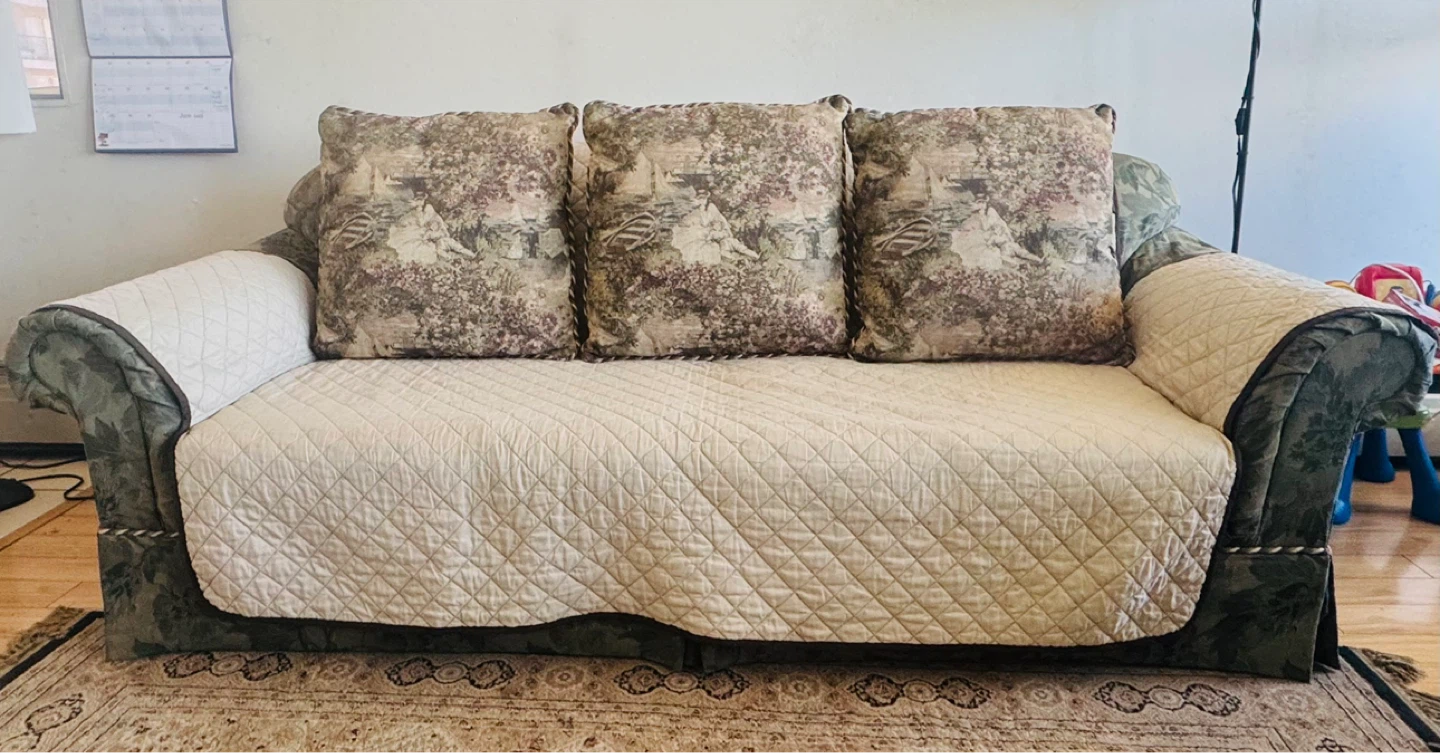 Sofa with Quilted Slipcovers