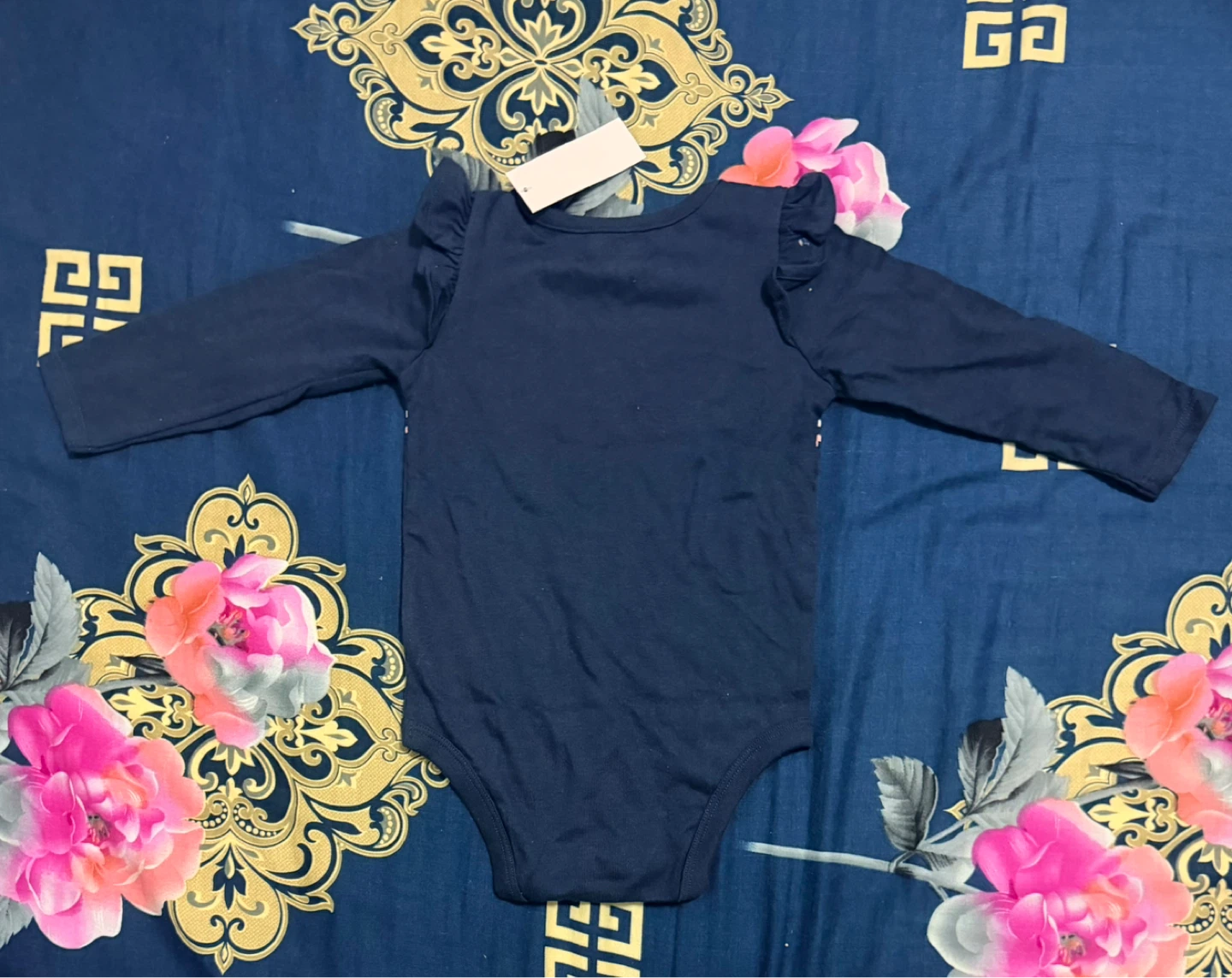 Baby Girl's Navy Long Sleeve Bodysuit - photo 2