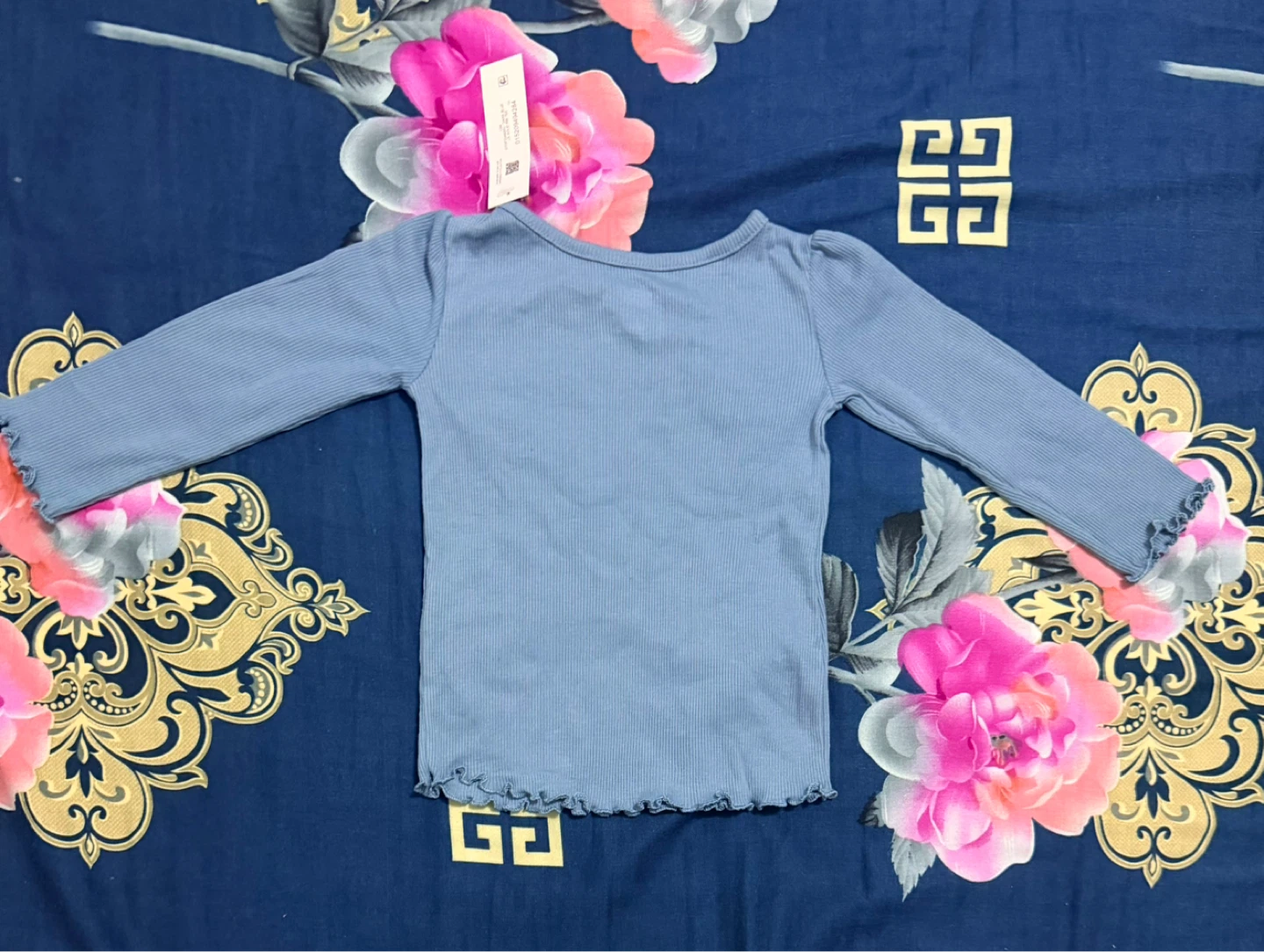 Girl's Blue Long Sleeve Ribbed Top - photo 3
