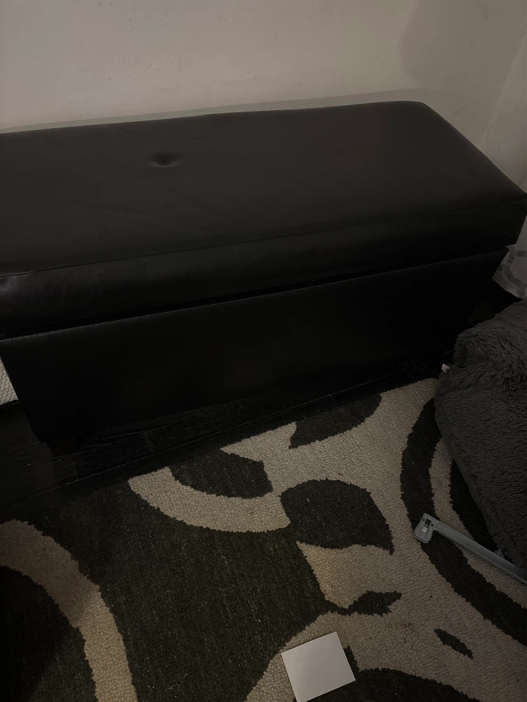 Black Faux Leather Storage Ottoman