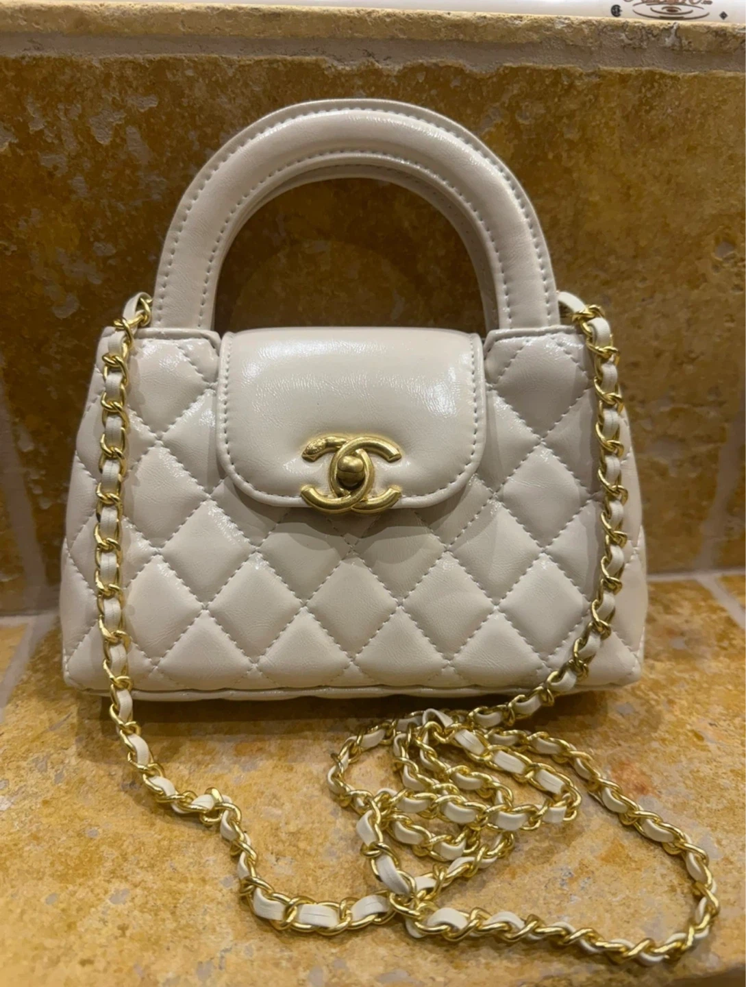 White Quilted Top Handle Bag