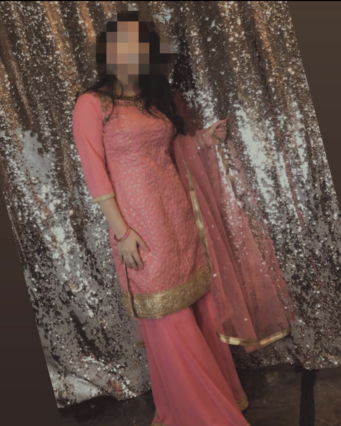 Pink Gold Trim Embroidered Indian Salwar Kameez