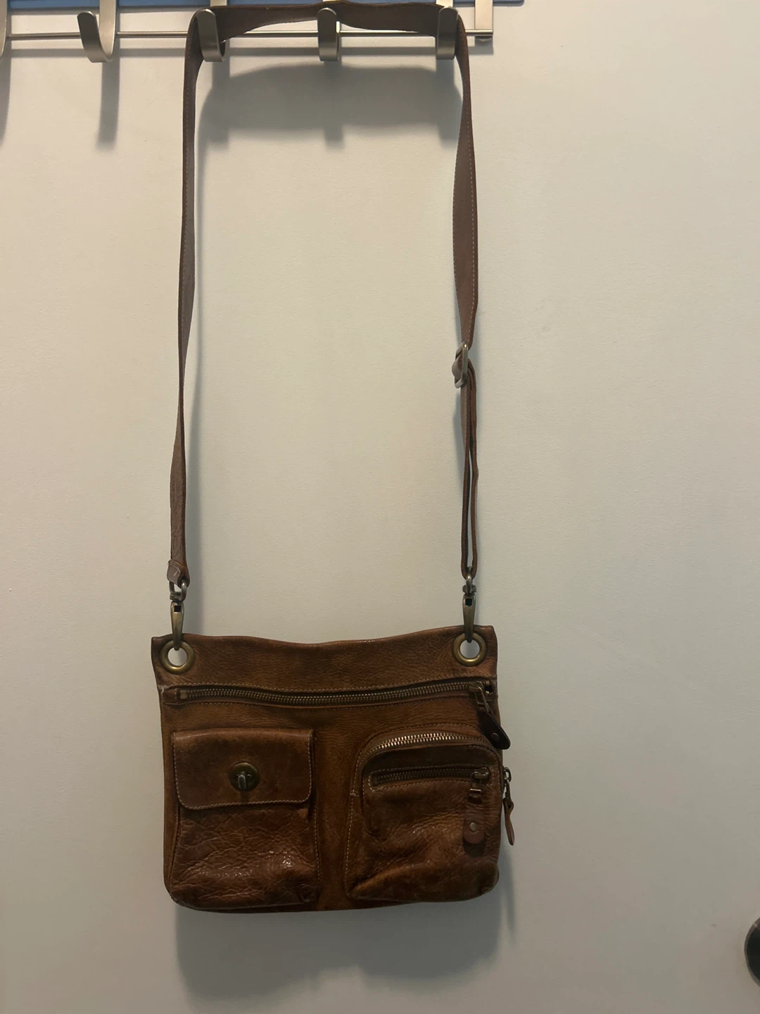 Roots Brown Leather Crossbody Bag