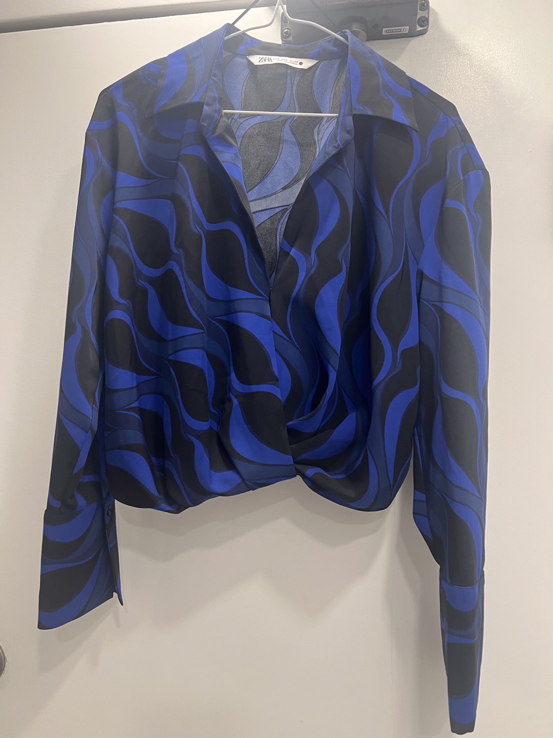 ZARA Blue & Black Swirl Print Blouse - Size S