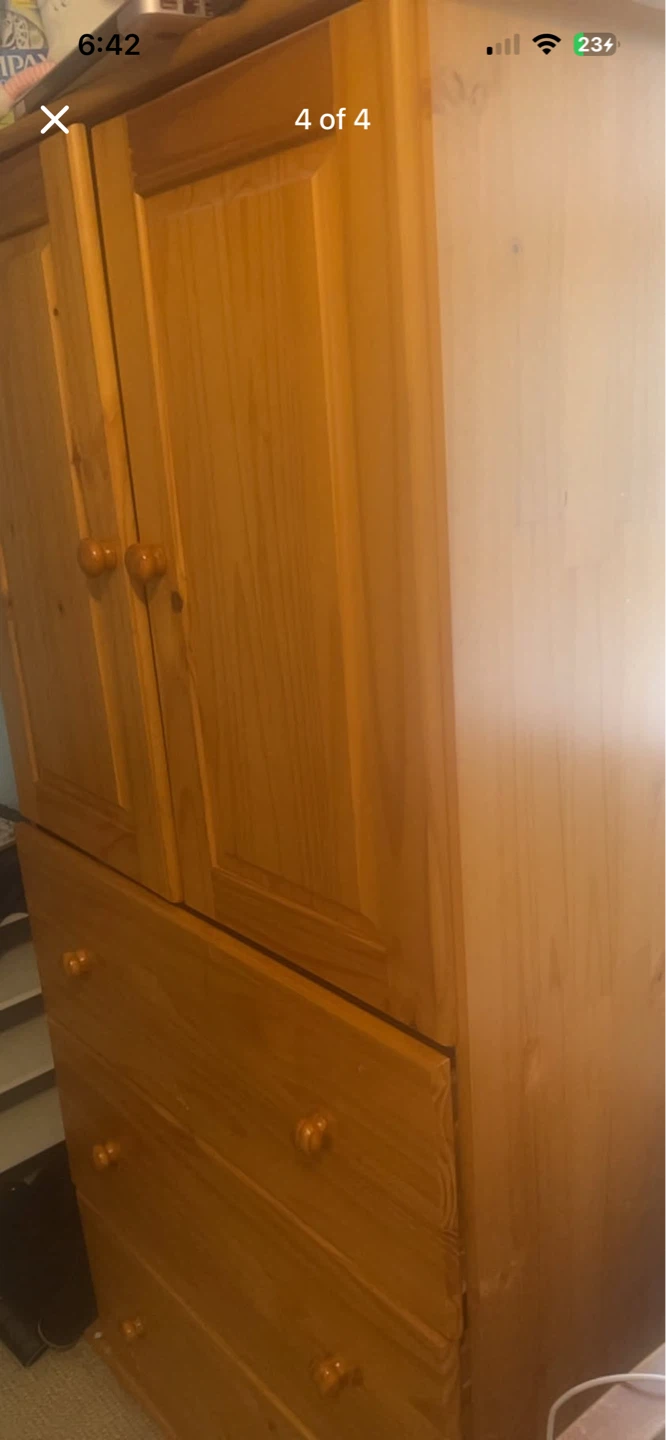 Pine Wood Armoire with Drawers - photo 2