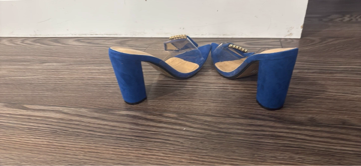 Blue Suede Heeled Sandals with Clear Straps - photo 2