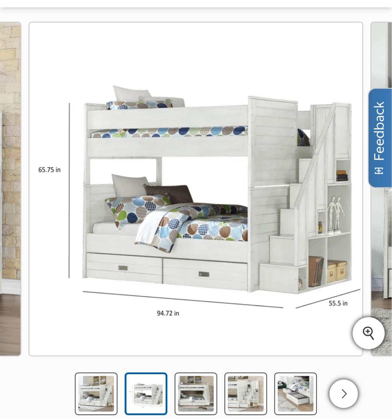 White double over double  Bunk Bed with Stairs and Storage - photo 2