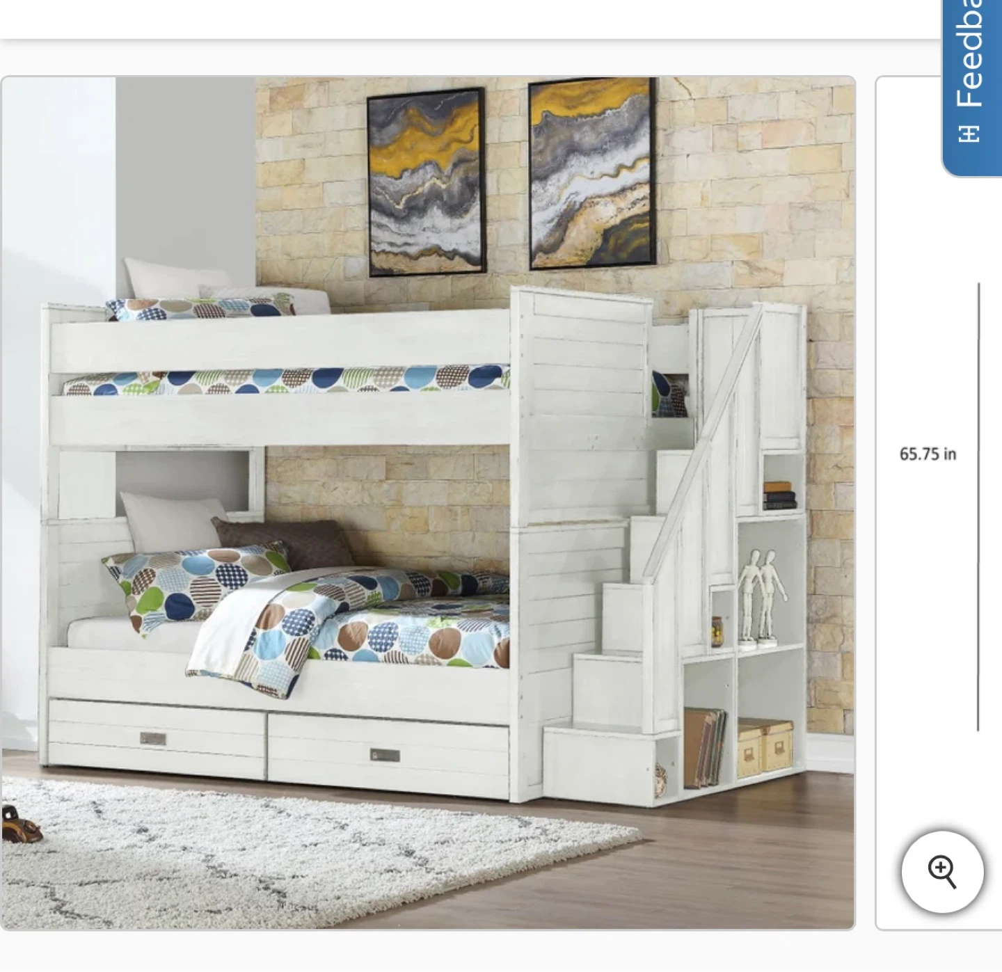 White double over double  Bunk Bed with Stairs and Storage - photo 3