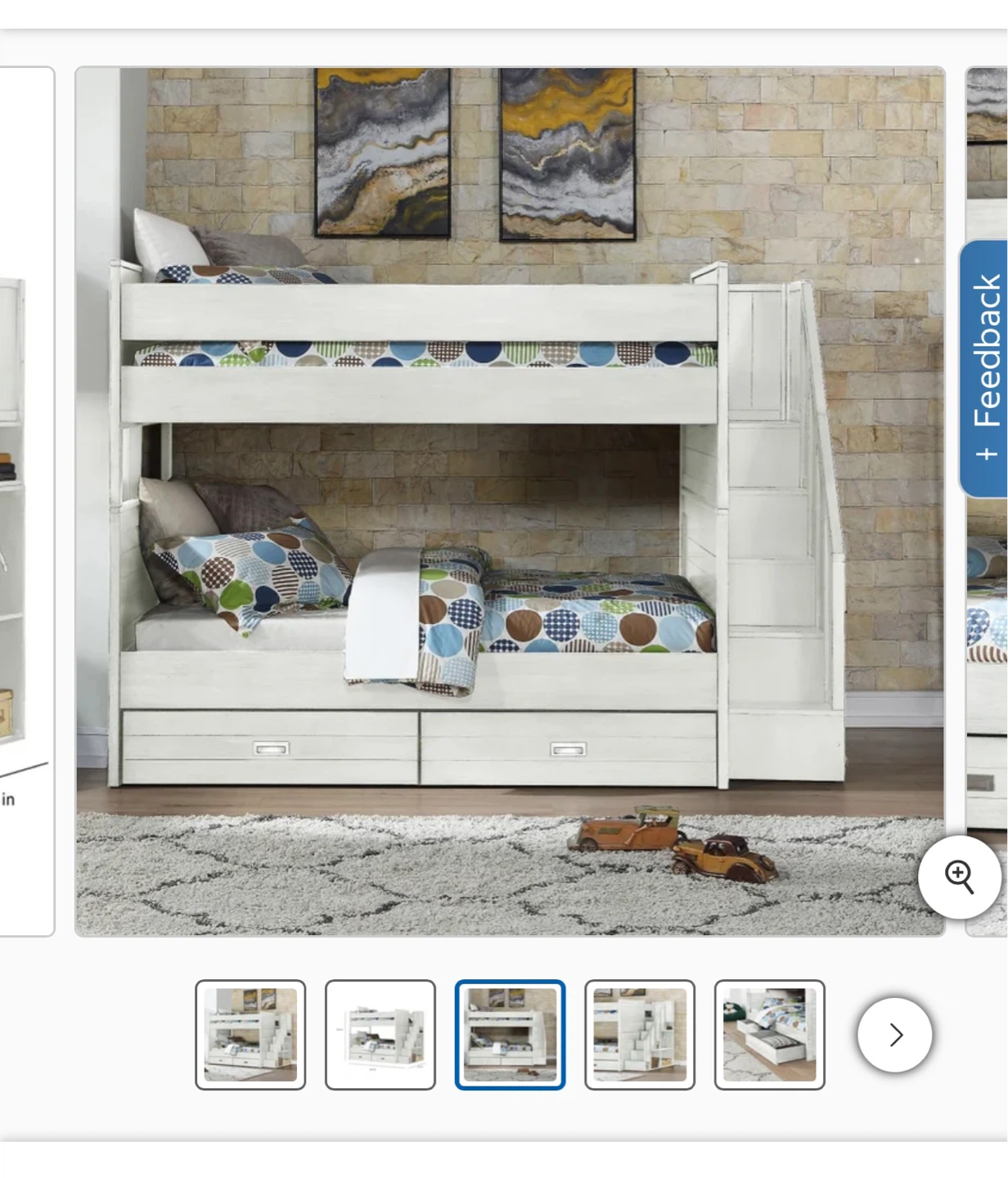 White double over double  Bunk Bed with Stairs and Storage