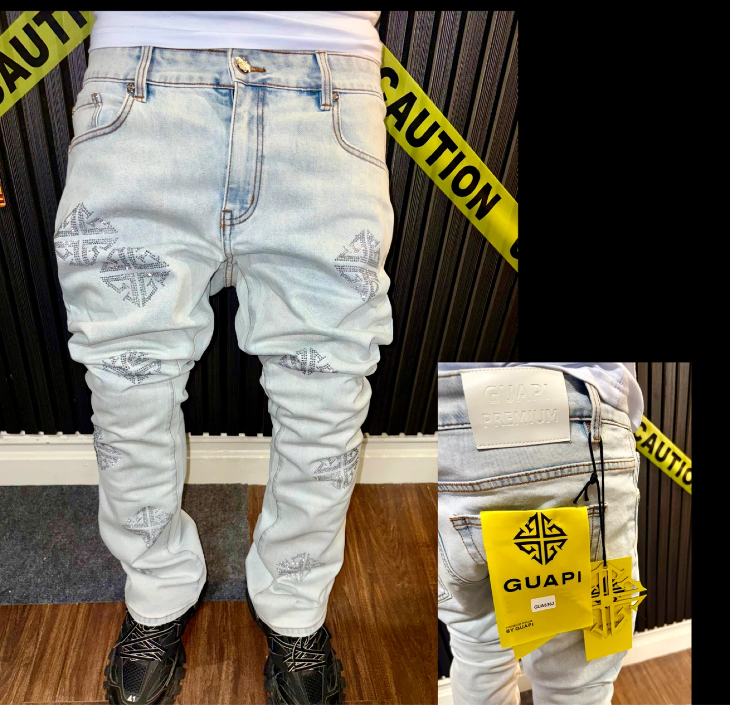 Guapi Premium Rhinestone Light Wash Jeans
