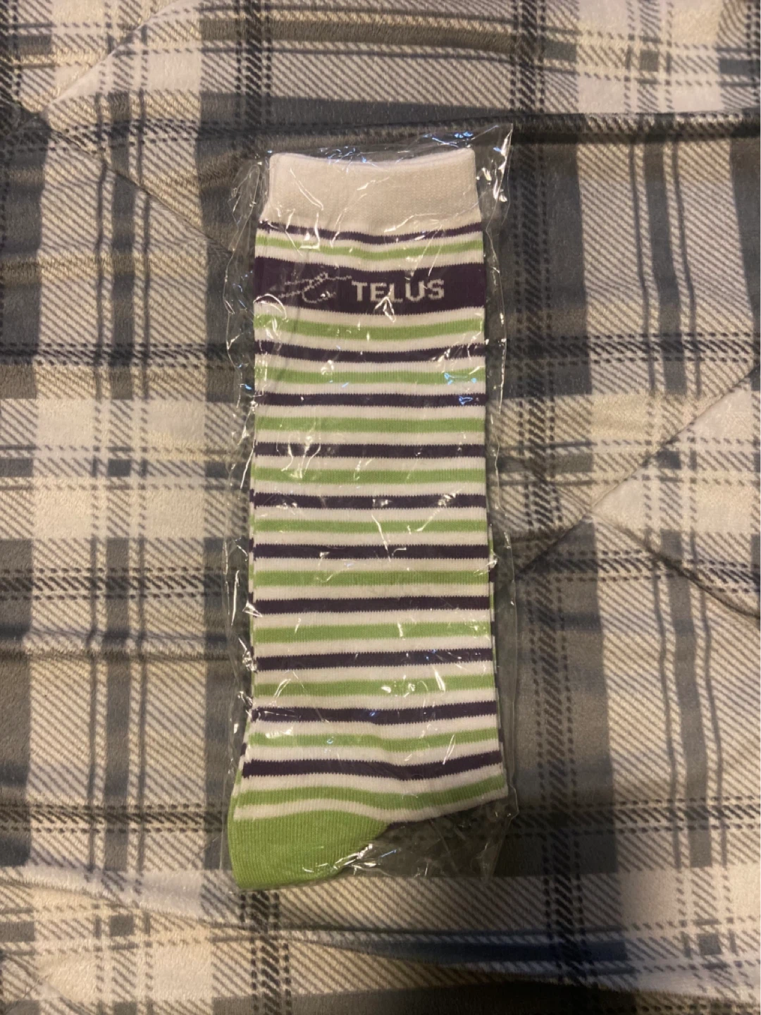 Telus Green Striped Socks New