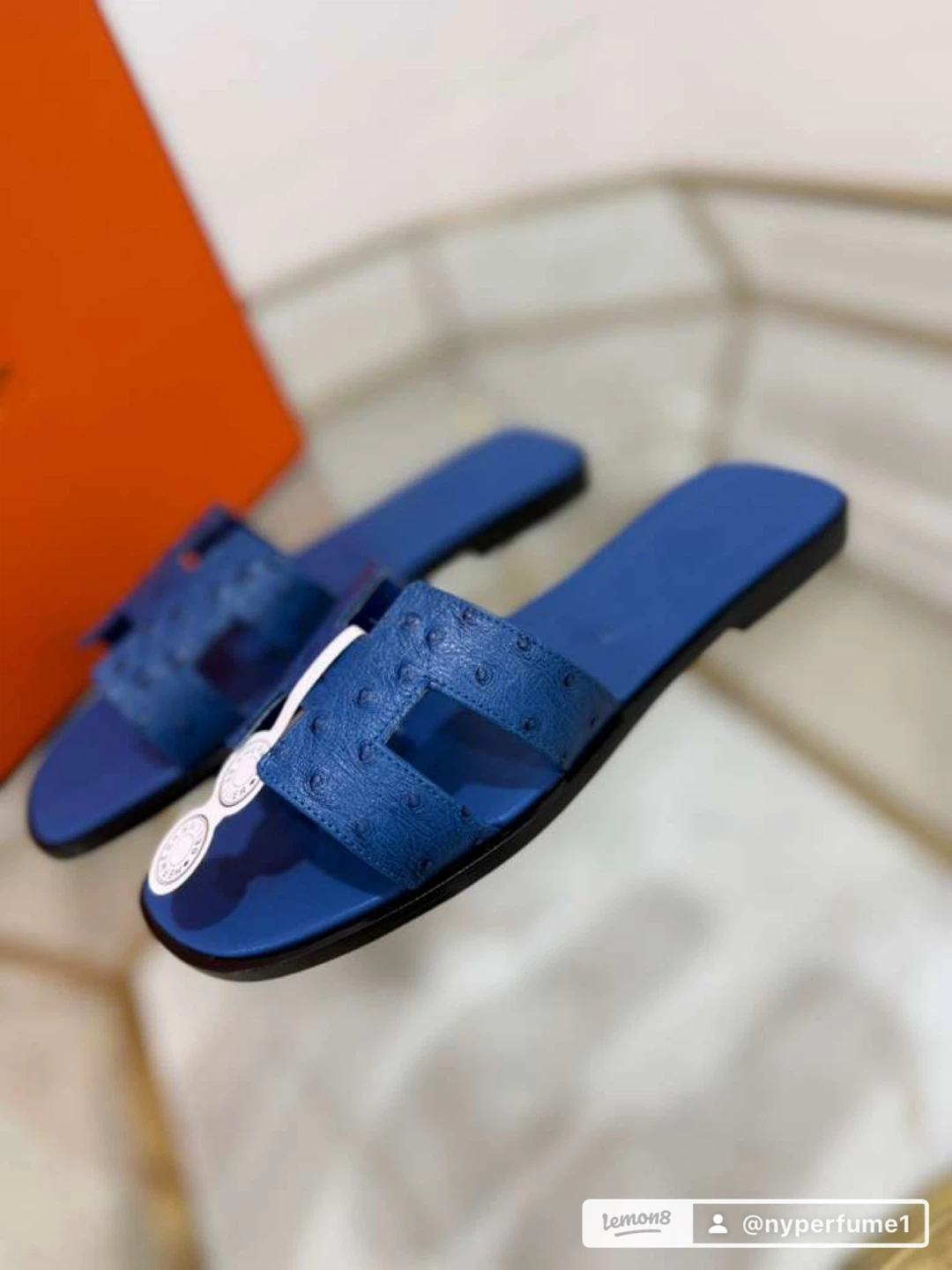 Hermes Blue Ostrich Leather H Sandals - photo 5