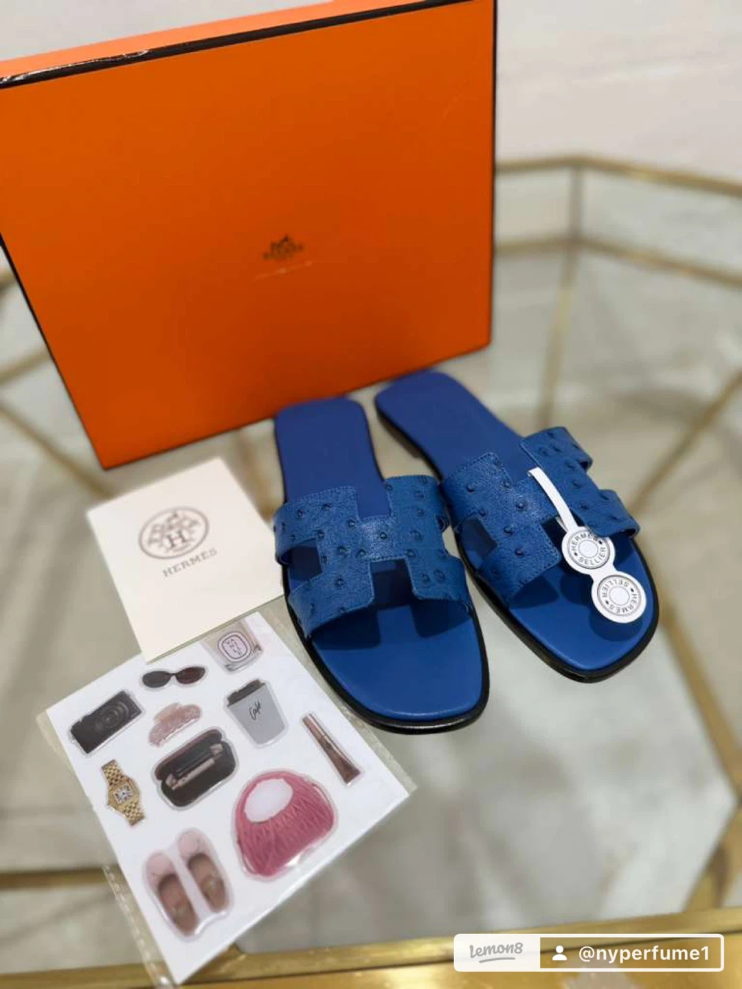 Hermes Blue Ostrich Leather H Sandals - photo 3
