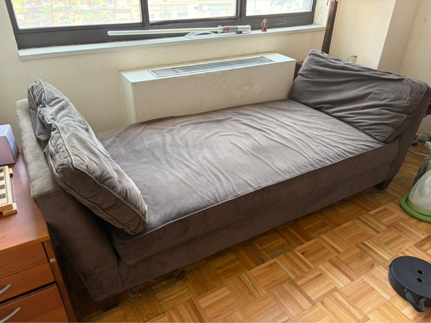 Brown Velvet Chaise Lounge Sofa