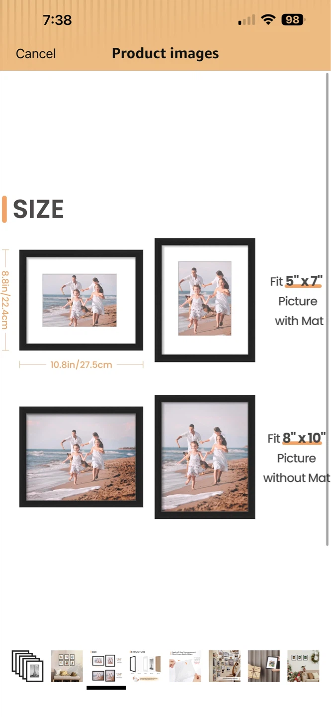 Set of 5 Black Picture Frames (8x10 inch) - photo 3