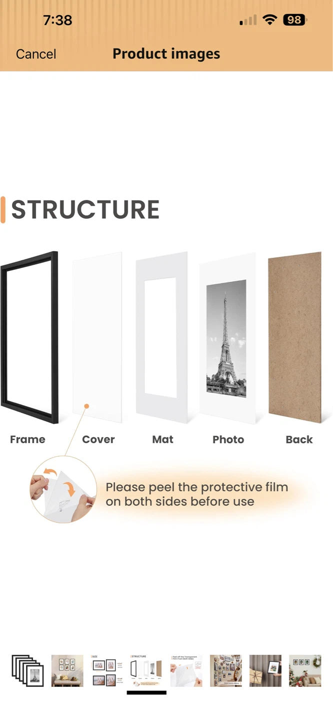 Set of 5 Black Picture Frames (8x10 inch) - photo 4