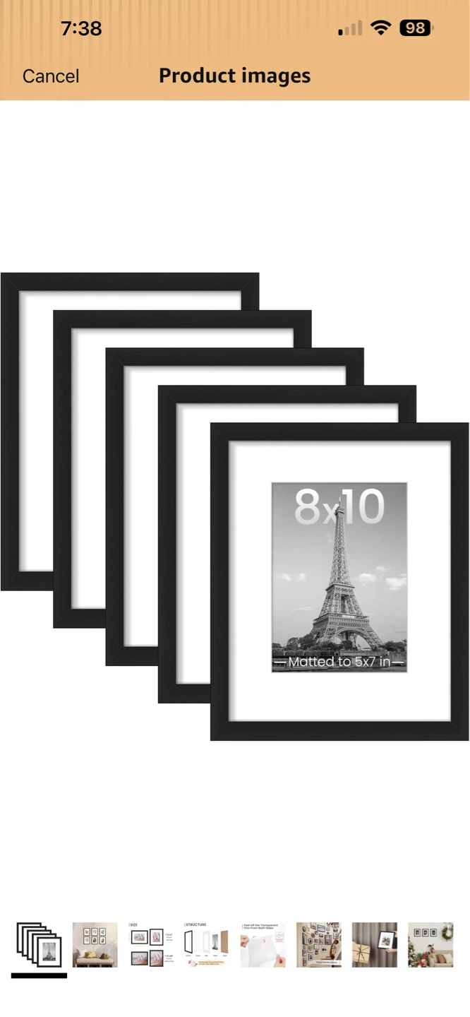 Set of 5 Black Picture Frames (8x10 inch) - photo 2