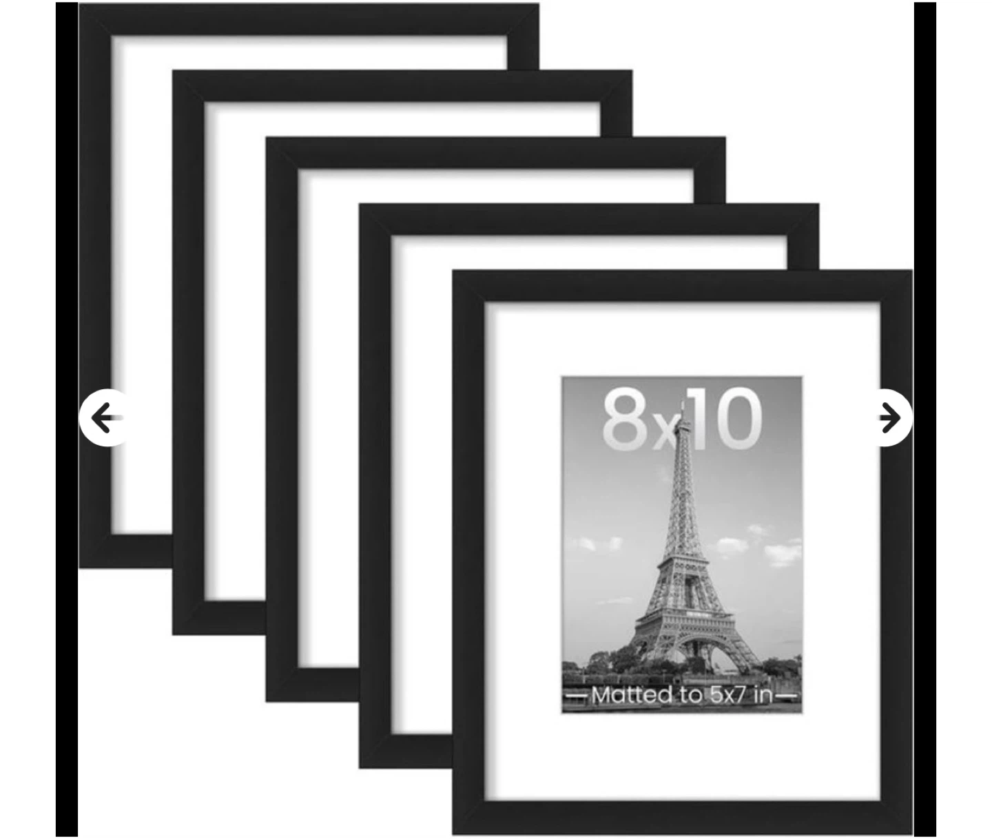 Set of 5 Black Picture Frames (8x10 inch)