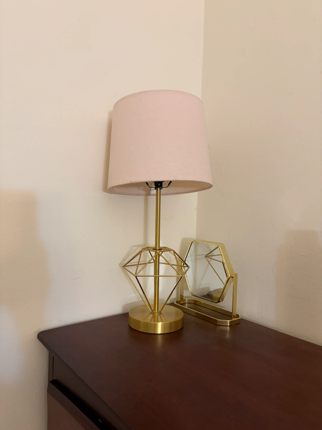 Gold Diamond Table Lamp with Pink Shade
