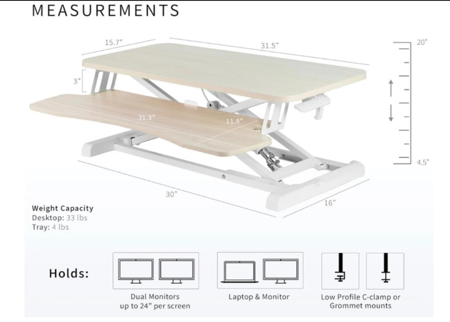 Height Adjustable Sit to Stand Desk Riser - photo 3