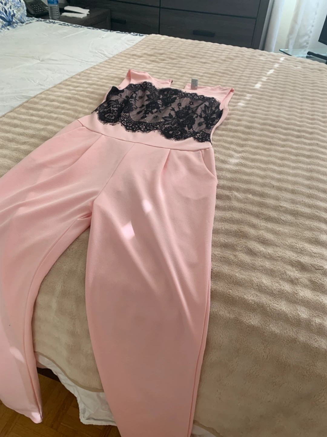 AERFAN Pink Jumpsuit with Black Lace Detail - photo 2