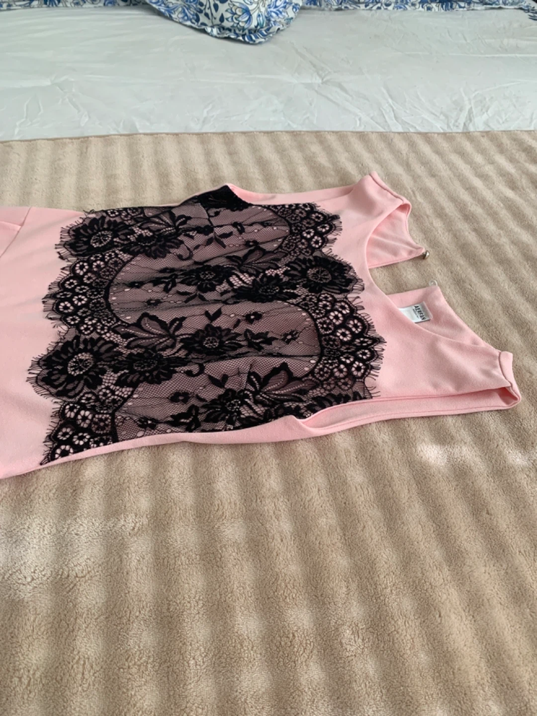 AERFAN Pink Jumpsuit with Black Lace Detail - photo 3
