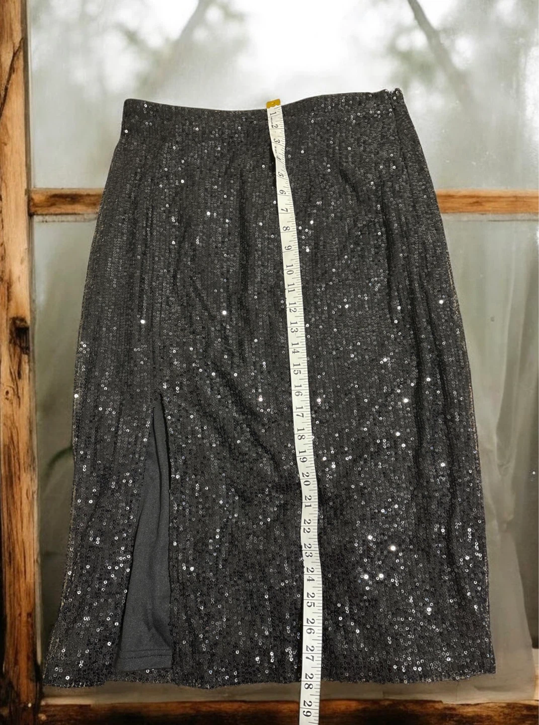 SUGARLIPS Black Sequin Midi Skirt with Slit - Size M - photo 3
