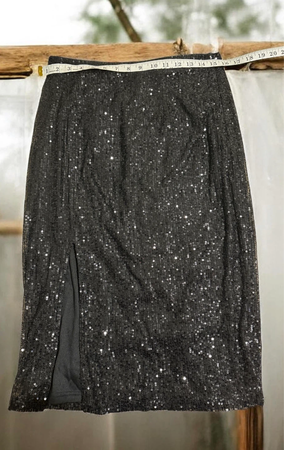 SUGARLIPS Black Sequin Midi Skirt with Slit - Size M - photo 4