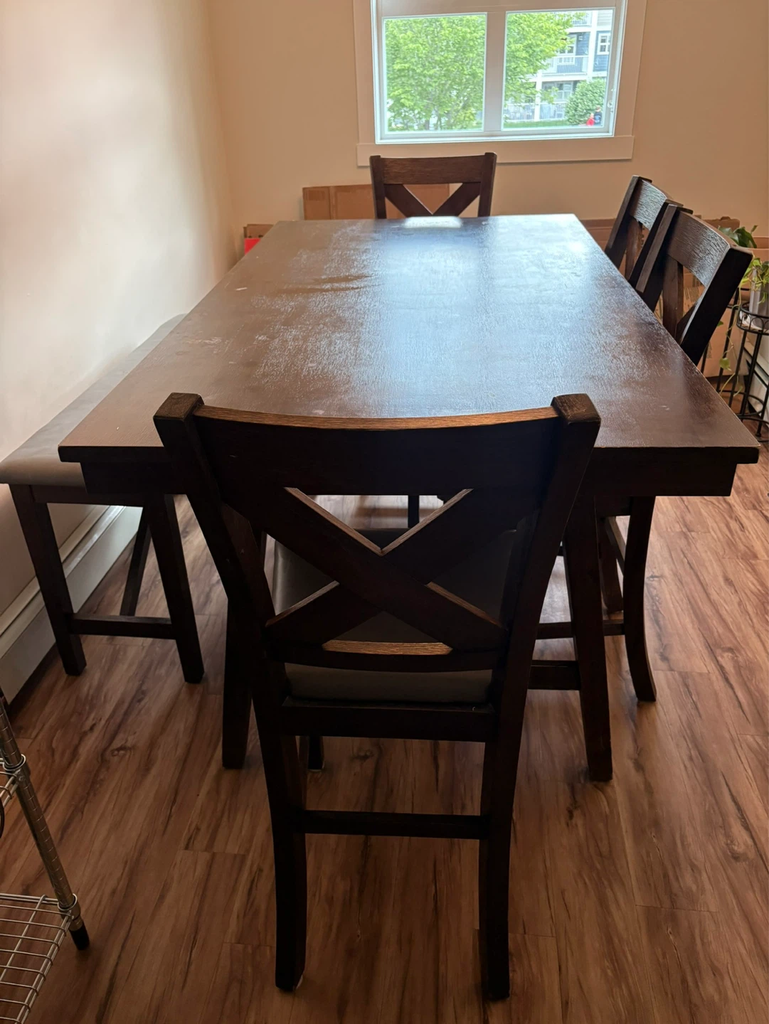 Dark Wood Dining Table Set with Bench and Chairs - photo 5