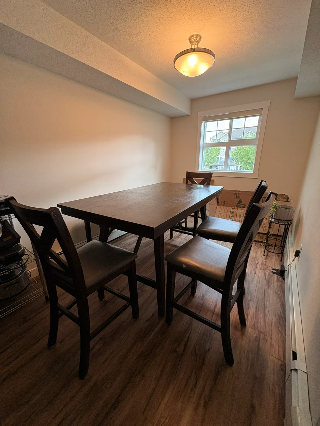 Dark Wood Dining Table Set with Bench and Chairs