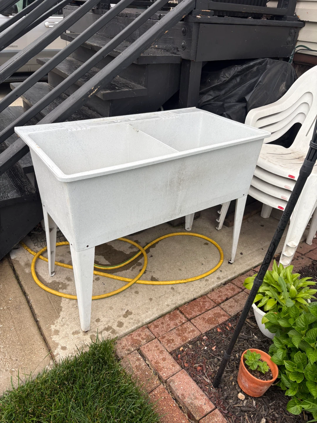 White Double Basin Utility Sink with Stand
