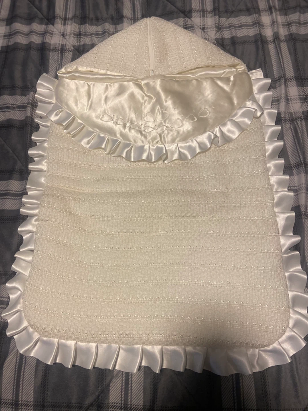 White Baby Bunting Bag with Ruffles
