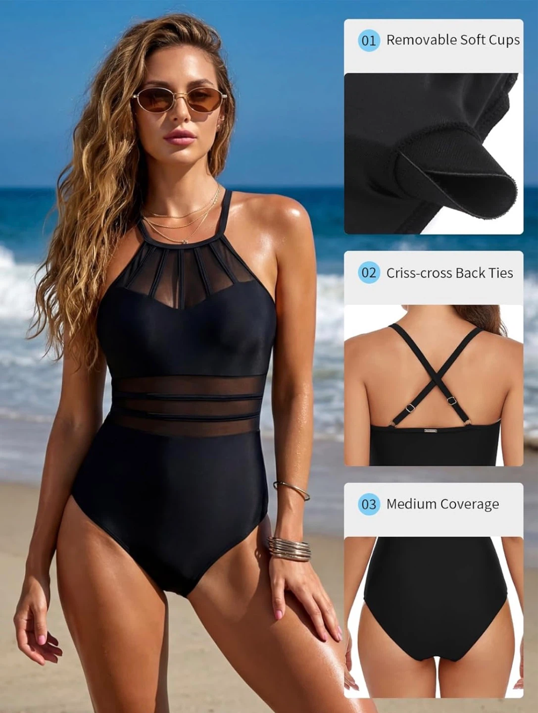 RELLECIGA Black One-Piece Swimsuit with Mesh Accents - photo 2
